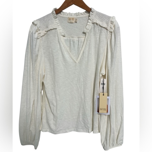 Anthropologie Nation Los Angeles Smocked-Shoulder Tee New with Tags Blouse - Picture 5 of 11